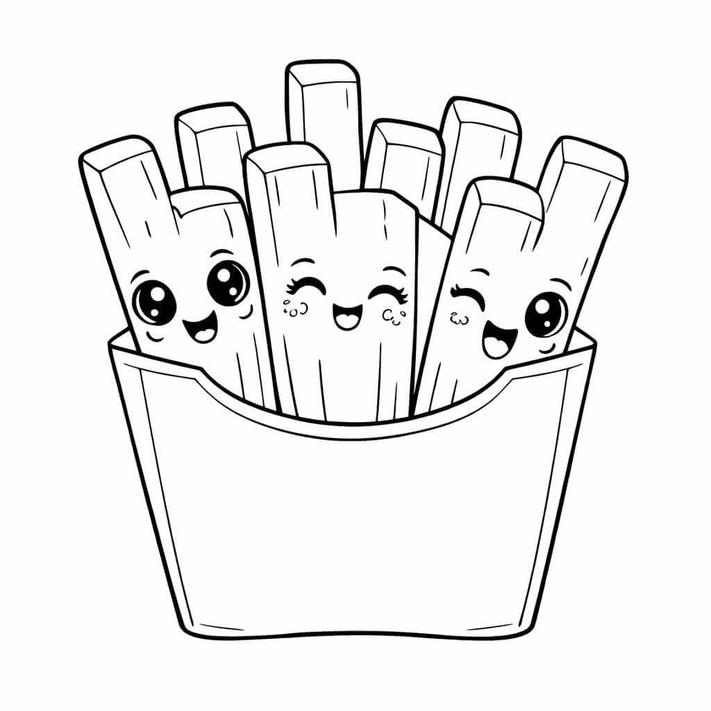 Pommes mit niedlichen Gesichtern Ausmalbild