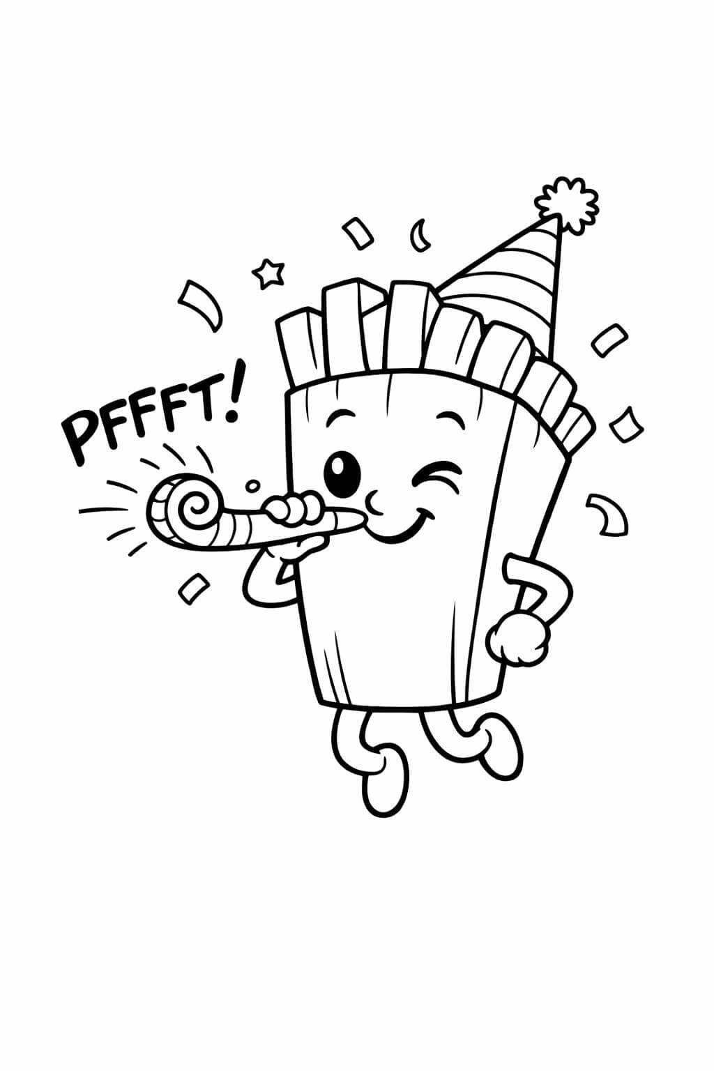 Pommes mit Partypfeife Ausmalbild
