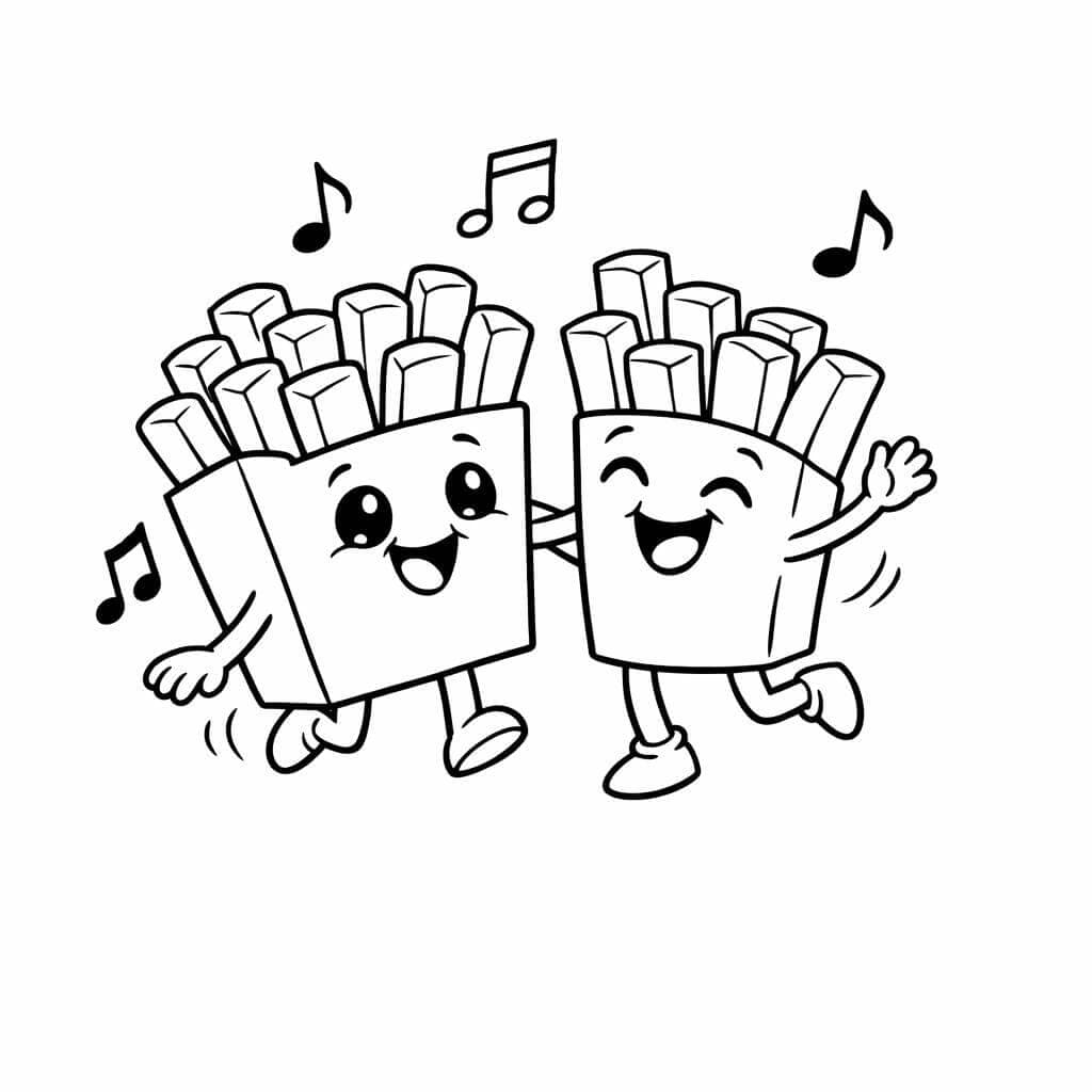 Tanzende Pommes Ausmalbild