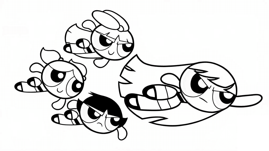 Powerpuff Girls mit neuem Mitglied Ausmalbild