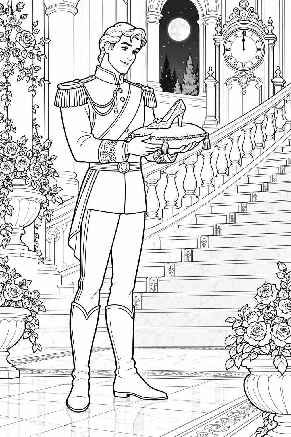 Prinz Charming mit Glasschuh Ausmalbild