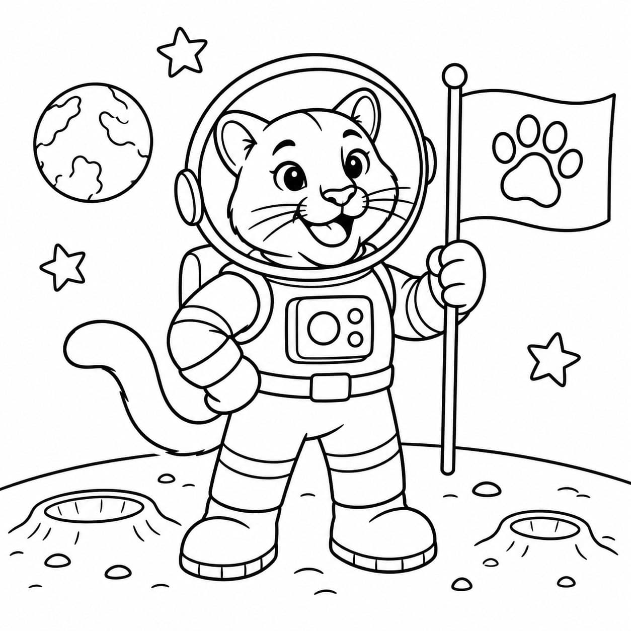 Astronauten Puma auf dem Mond Ausmalbild