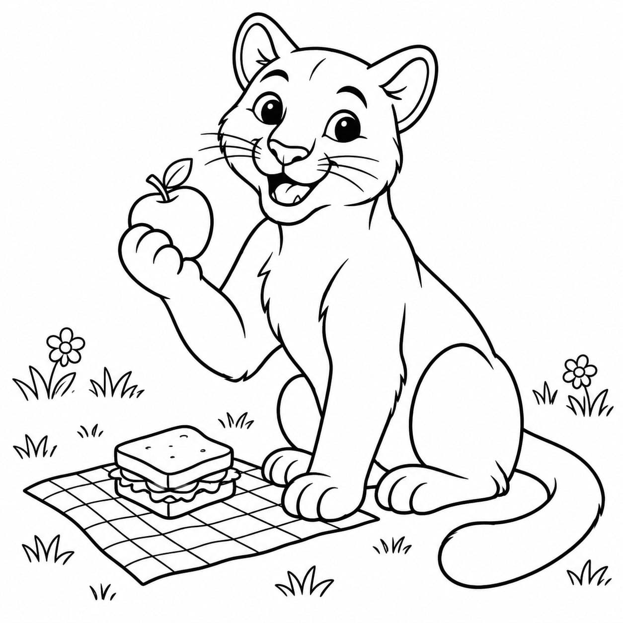 Puma beim Picknick Ausmalbild