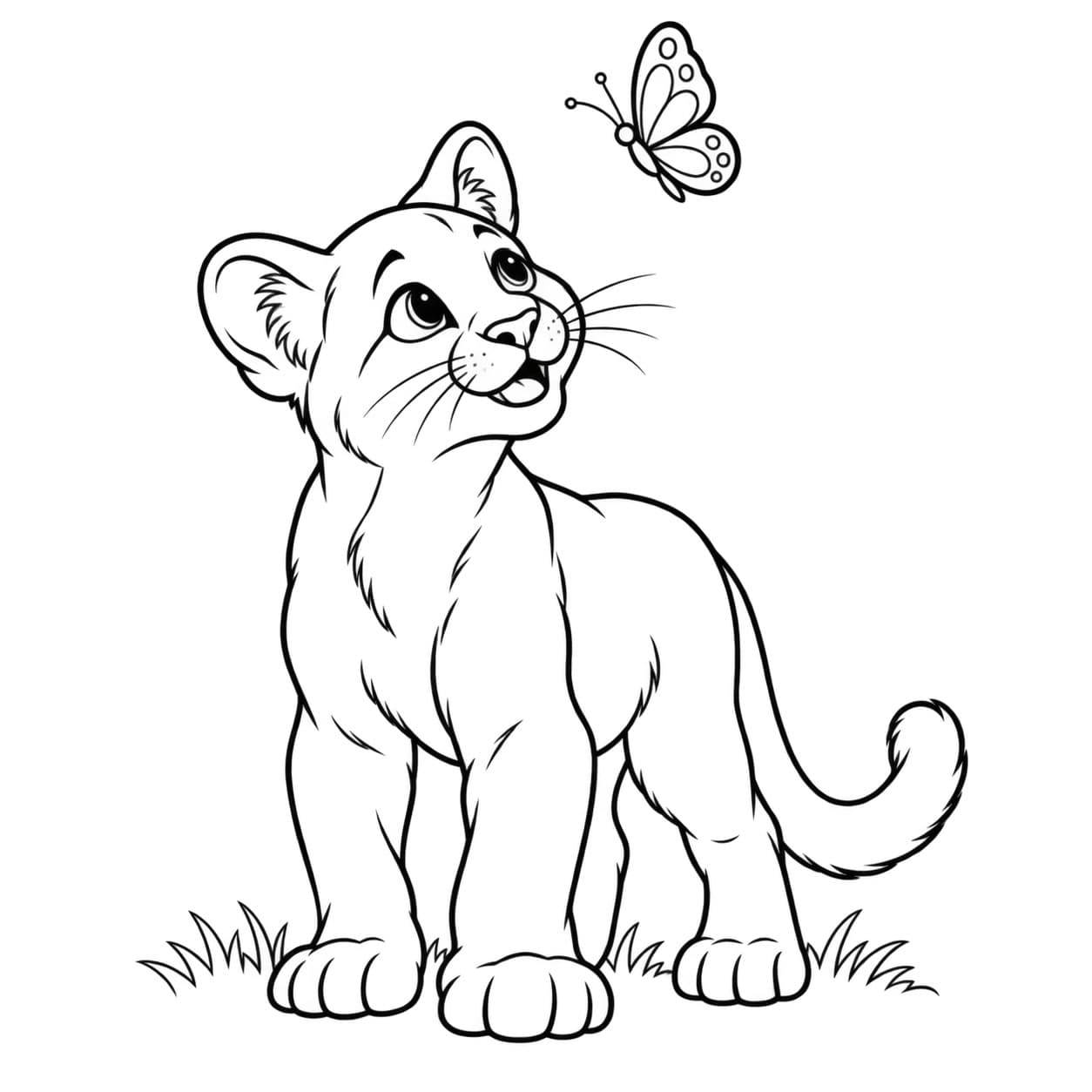 Puma Junges mit Schmetterling Ausmalbild