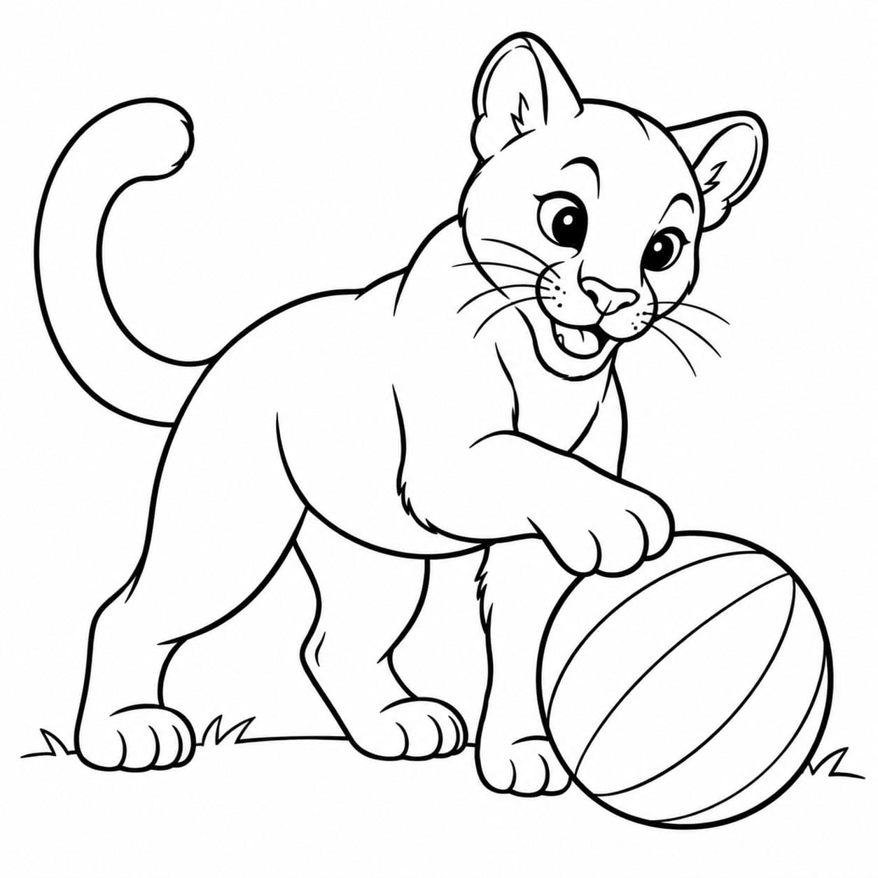 Verspielter Puma mit Ball Ausmalbild