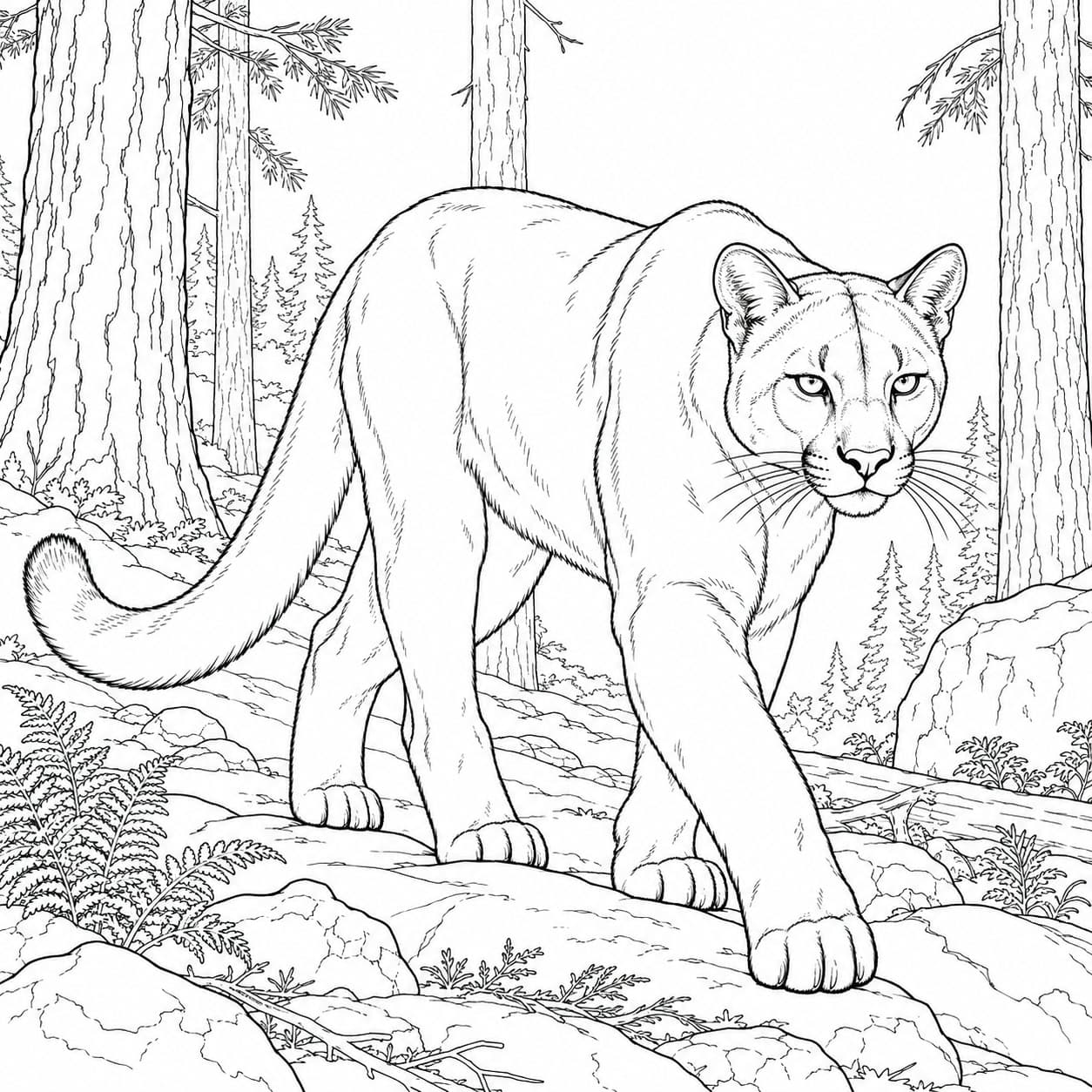 Realistischer Puma im Wald Ausmalbild