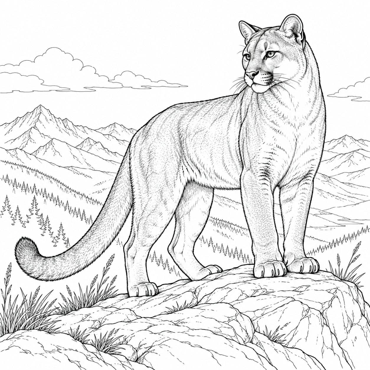 Realistischer Puma in den Bergen Ausmalbild