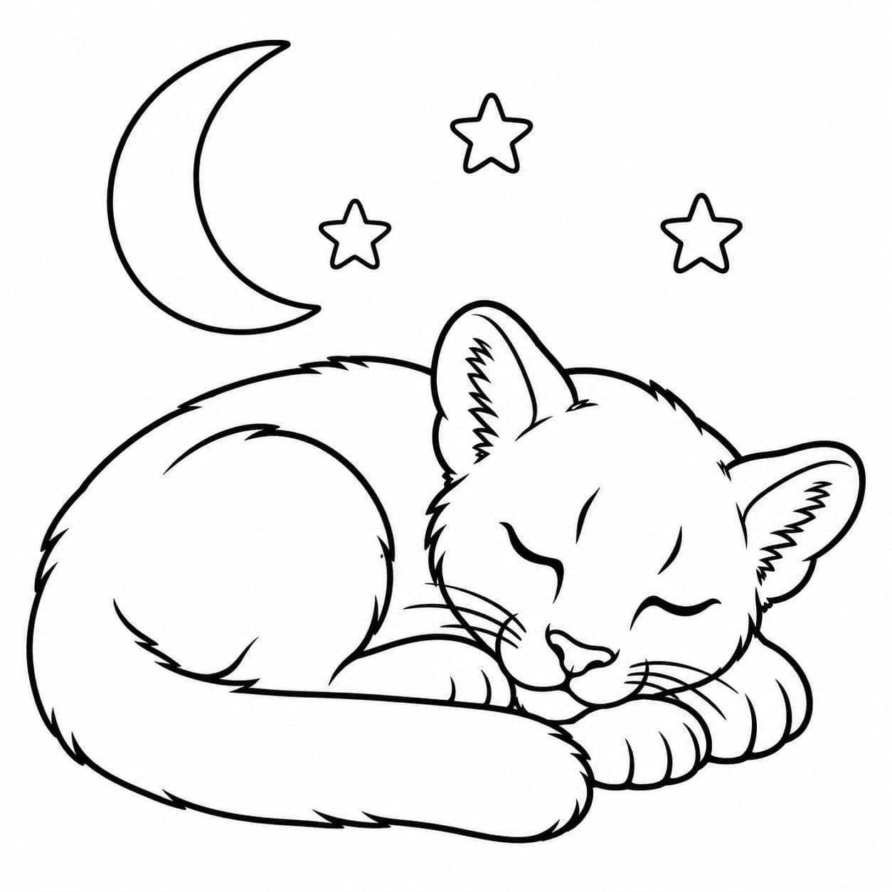 Schlafender Puma unter Mond und Sternen Ausmalbild