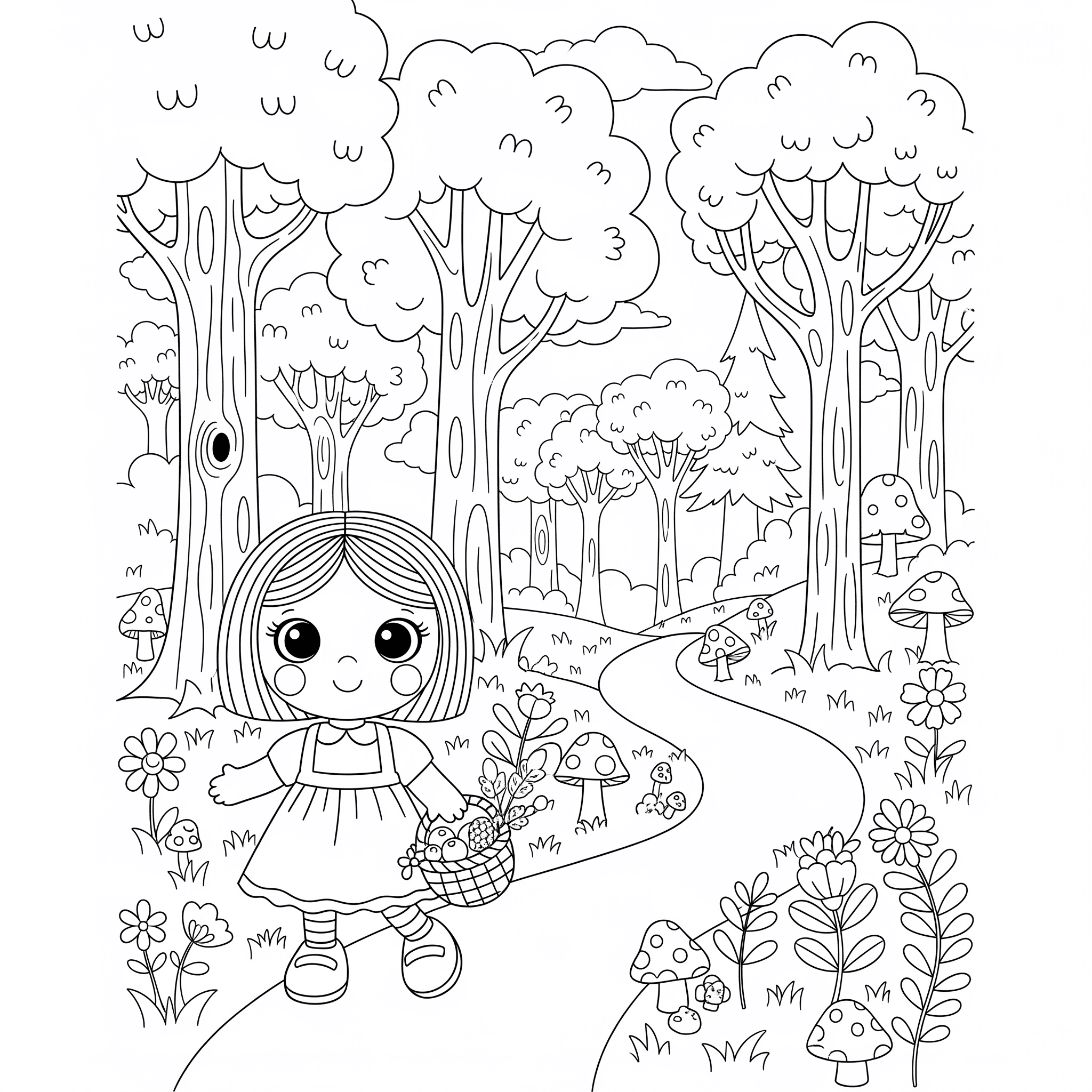 Puppe im Zauberwald Ausmalbild