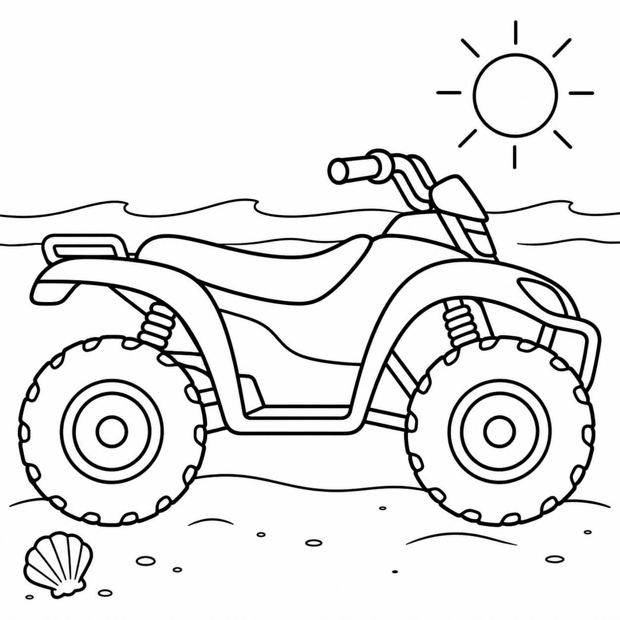 Quad am Strand – Ausmalbild in Schwarz-Weiß
