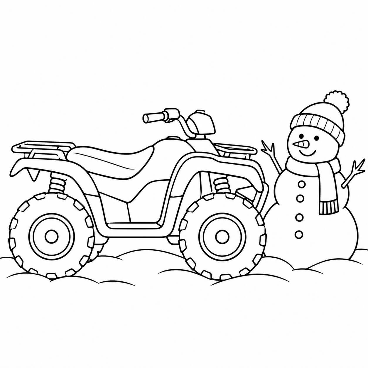 Quad im Schnee – Ausmalbild in Schwarz-Weiß