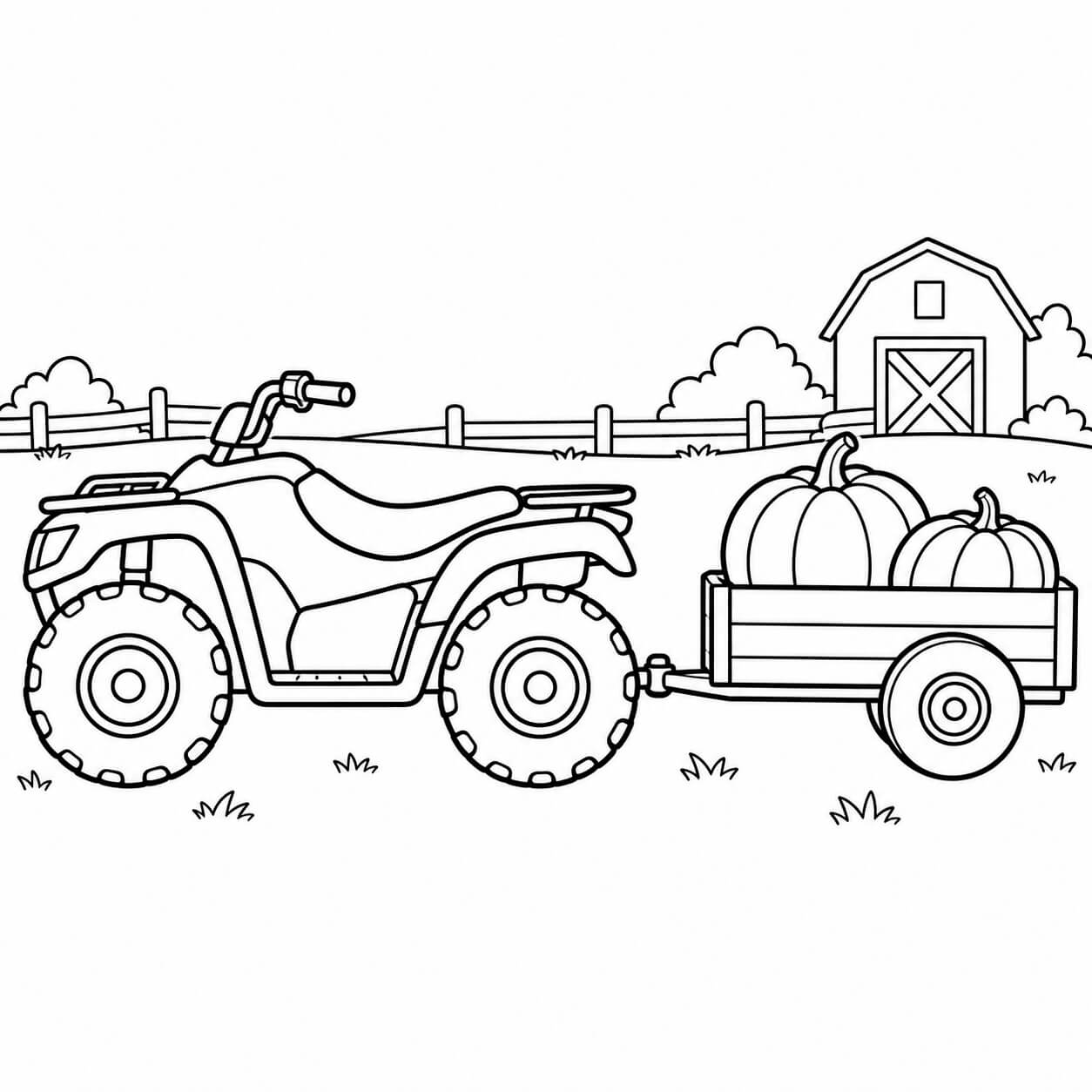 Quad mit kleinem Anhänger – Ausmalbild in Schwarz-Weiß