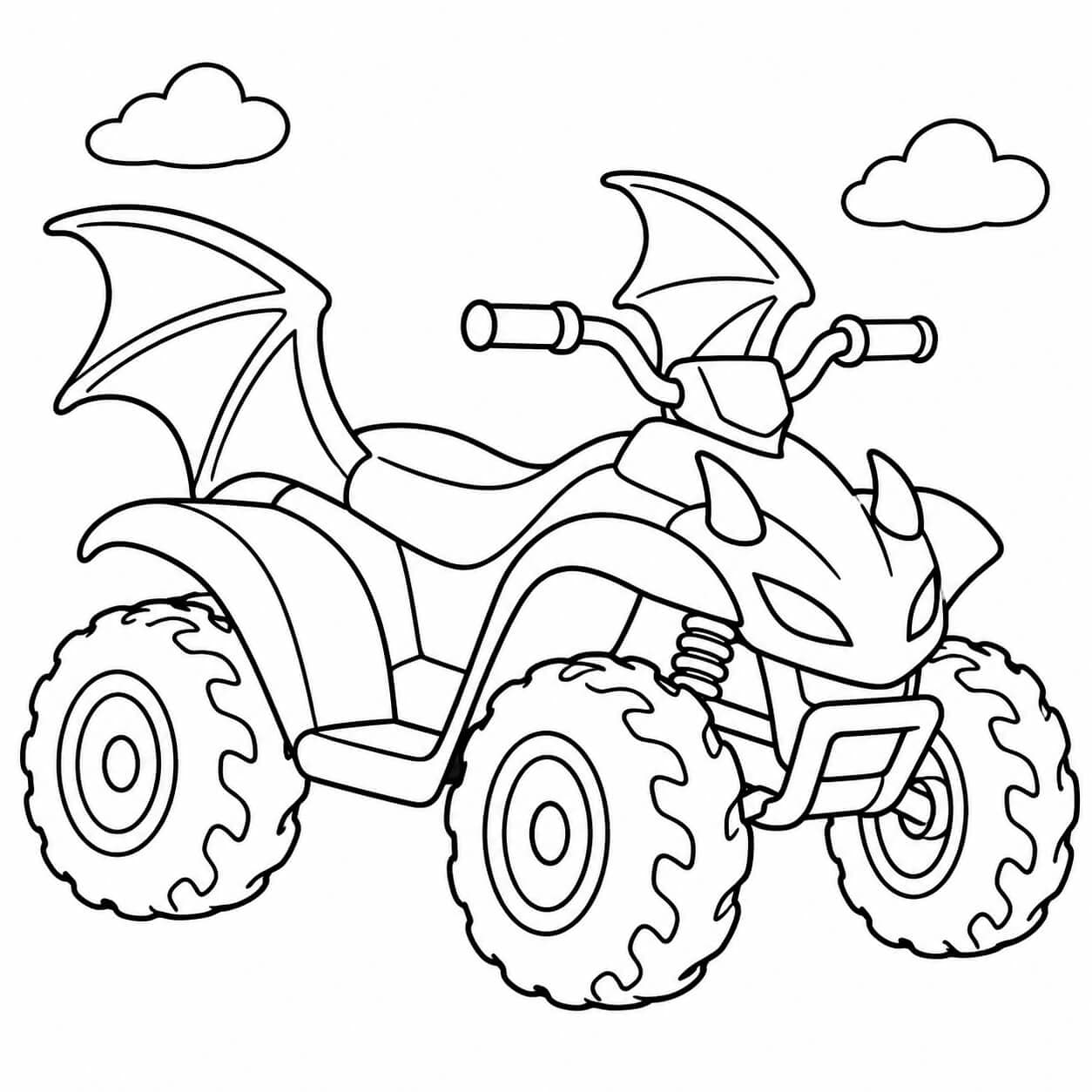 Quad mit Drachenflügeln – Ausmalbild in Schwarz-Weiß