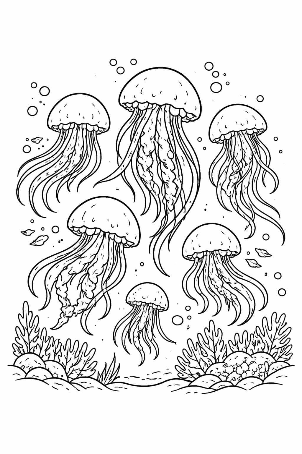 Gruppe von Quallen Ausmalbild