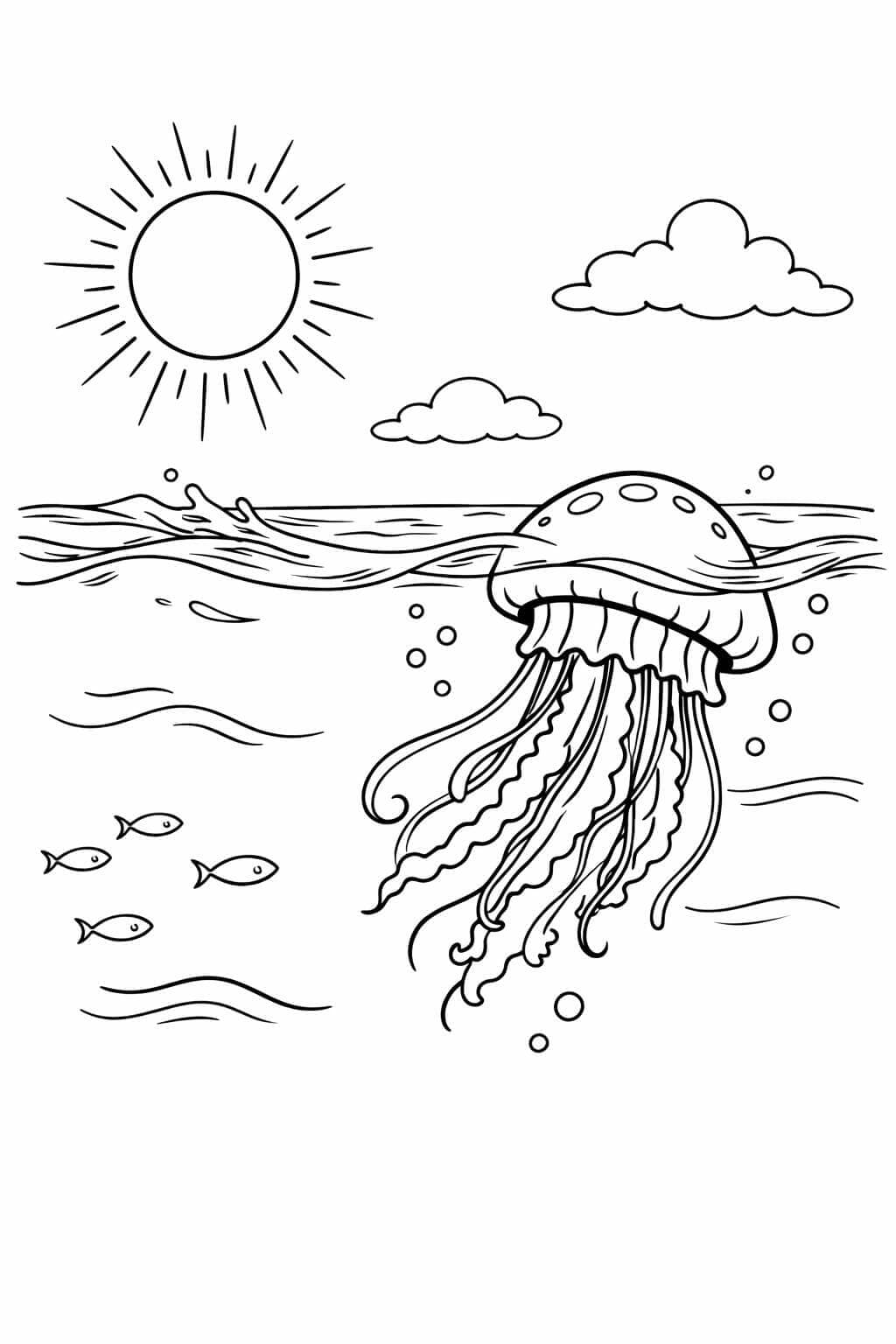 Qualle an der Meeresoberfläche Ausmalbild