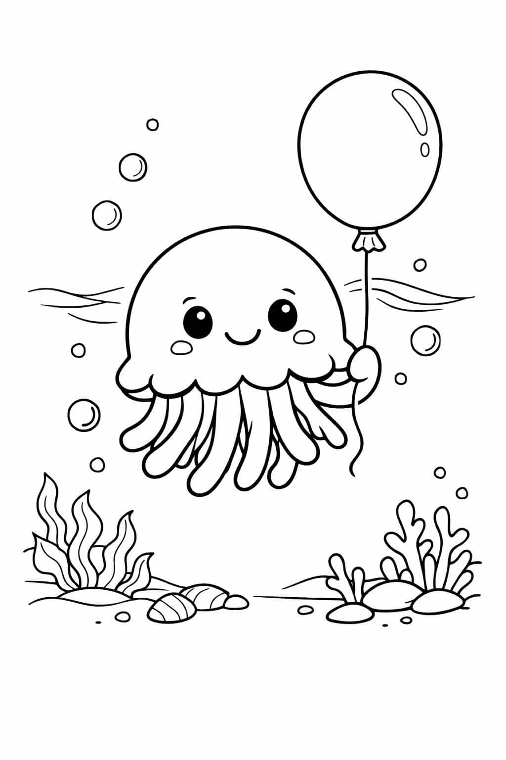 Qualle hält Ballon Ausmalbild