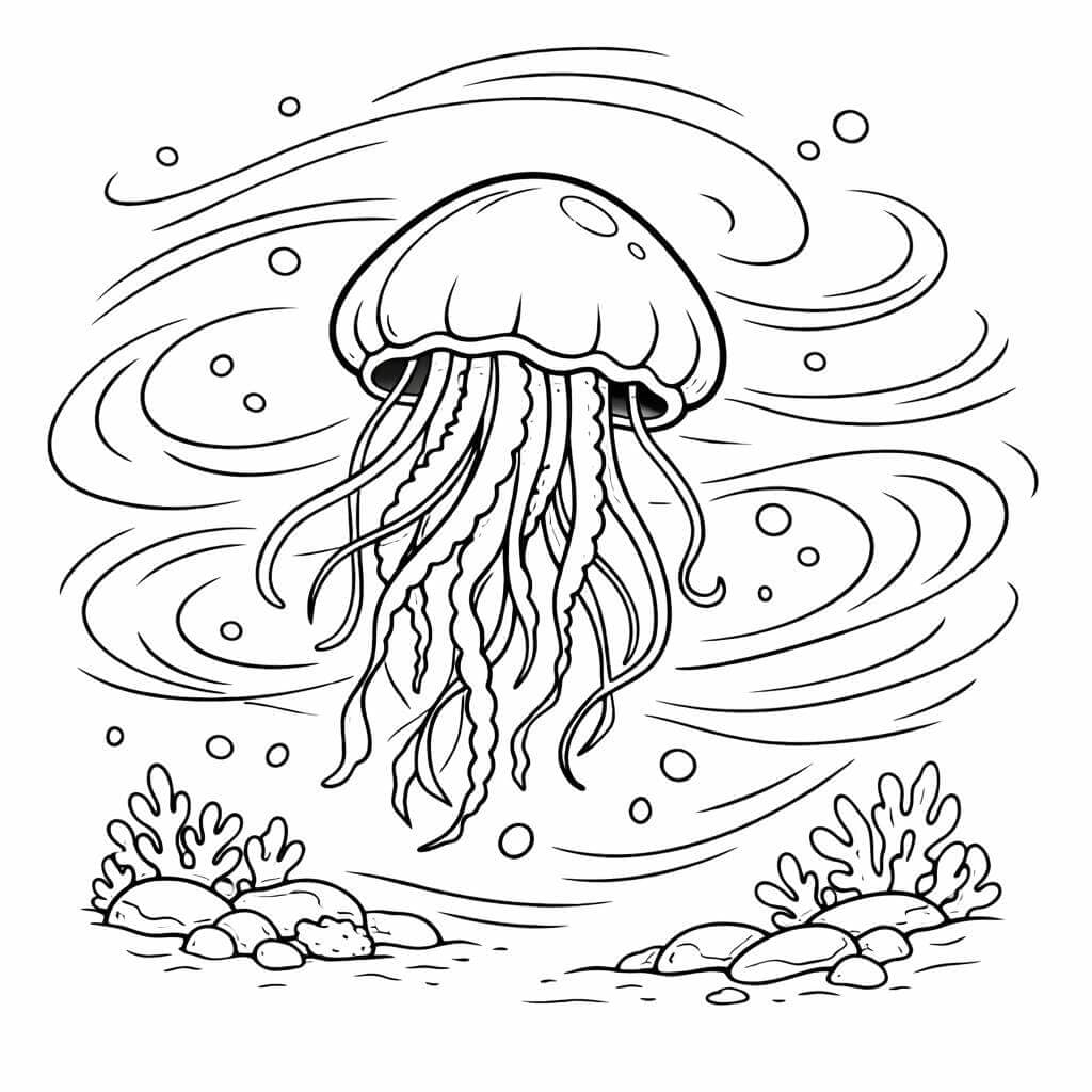Qualle in Meeresströmungen Ausmalbild