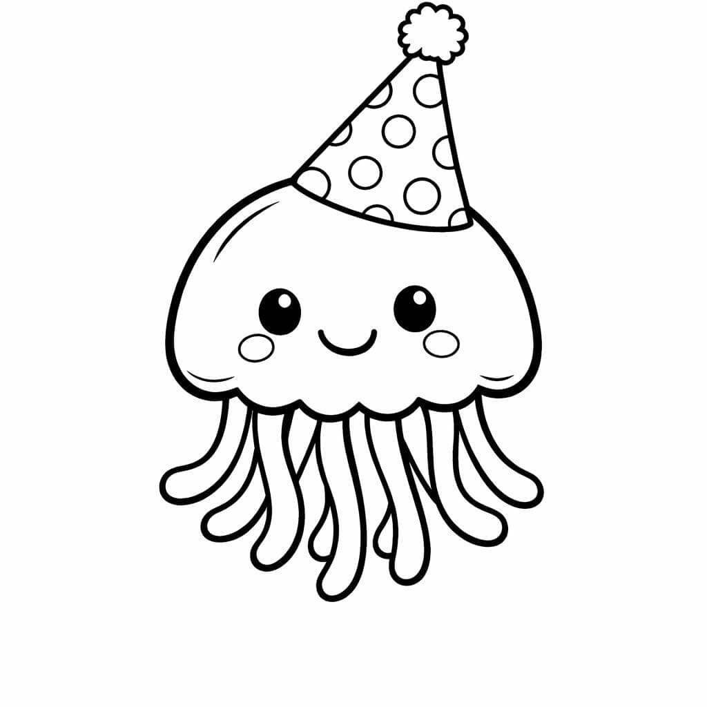 Qualle mit Partyhut Ausmalbild