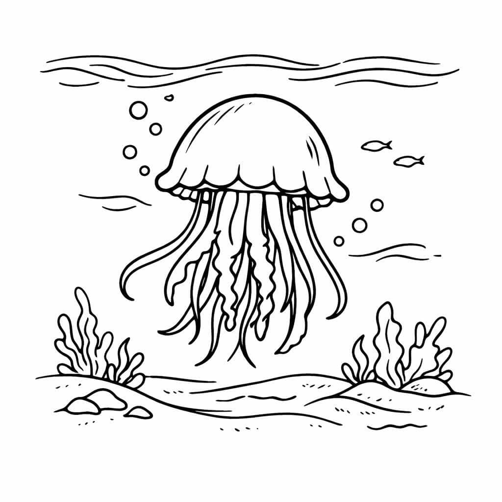 Qualle schwebt im Ozean Ausmalbild