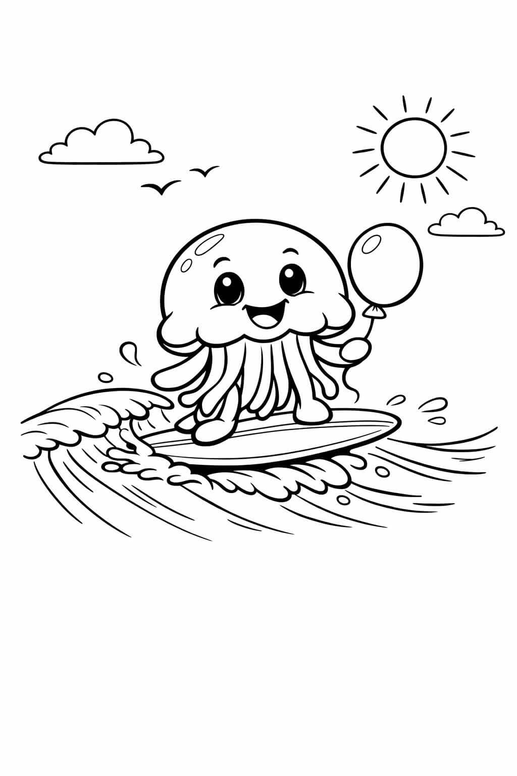 Surfende Qualle Ausmalbild