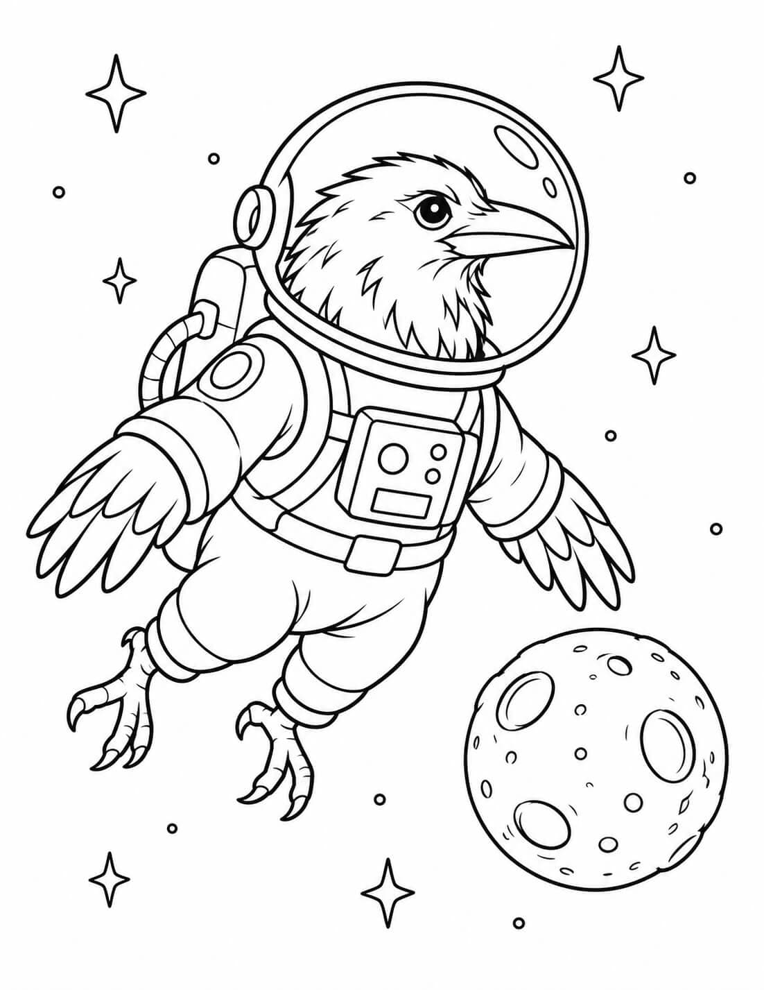 Rabe als Astronaut Ausmalbild