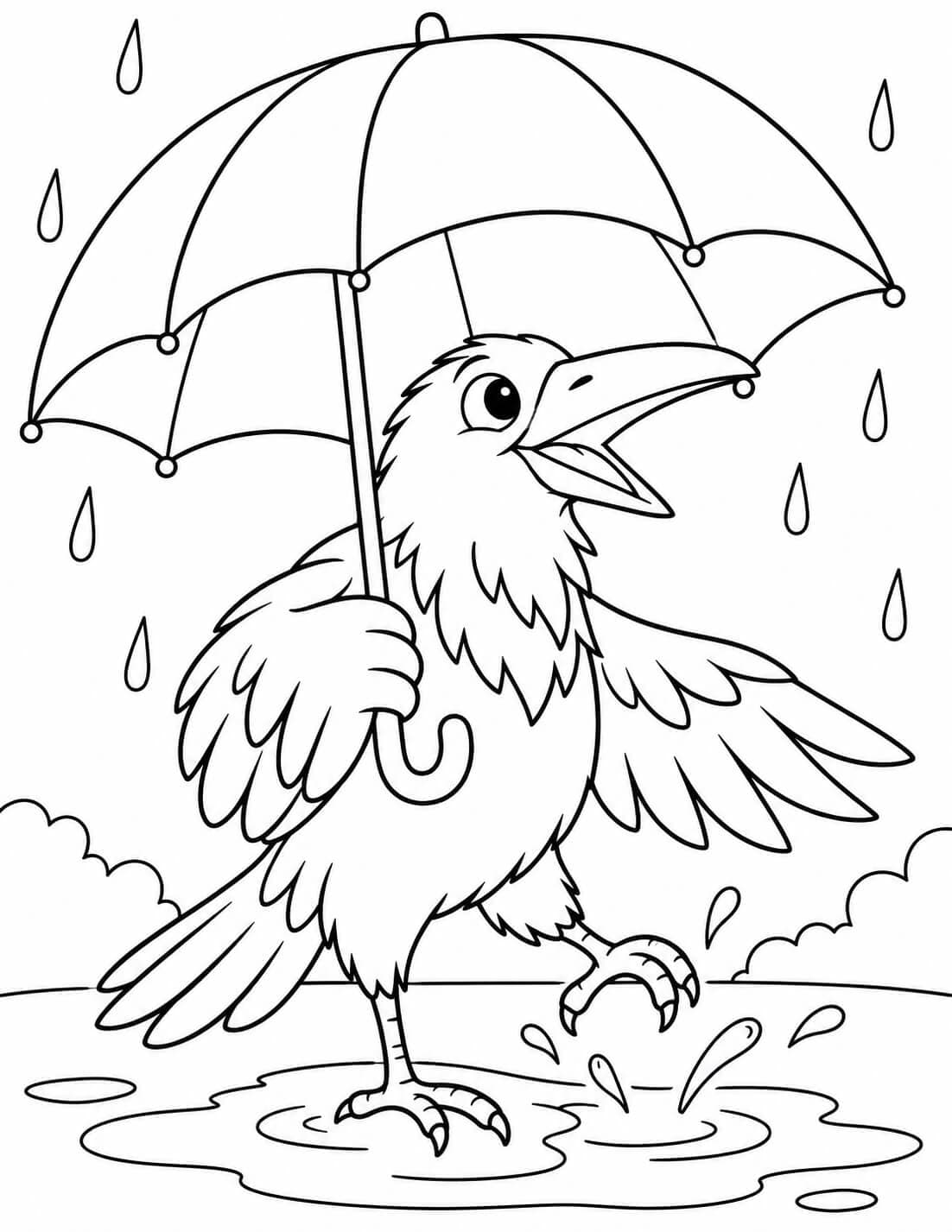 Rabe im Regen Ausmalbild