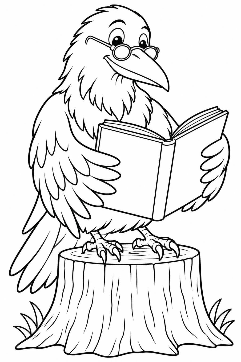Rabe liest ein Buch Ausmalbild