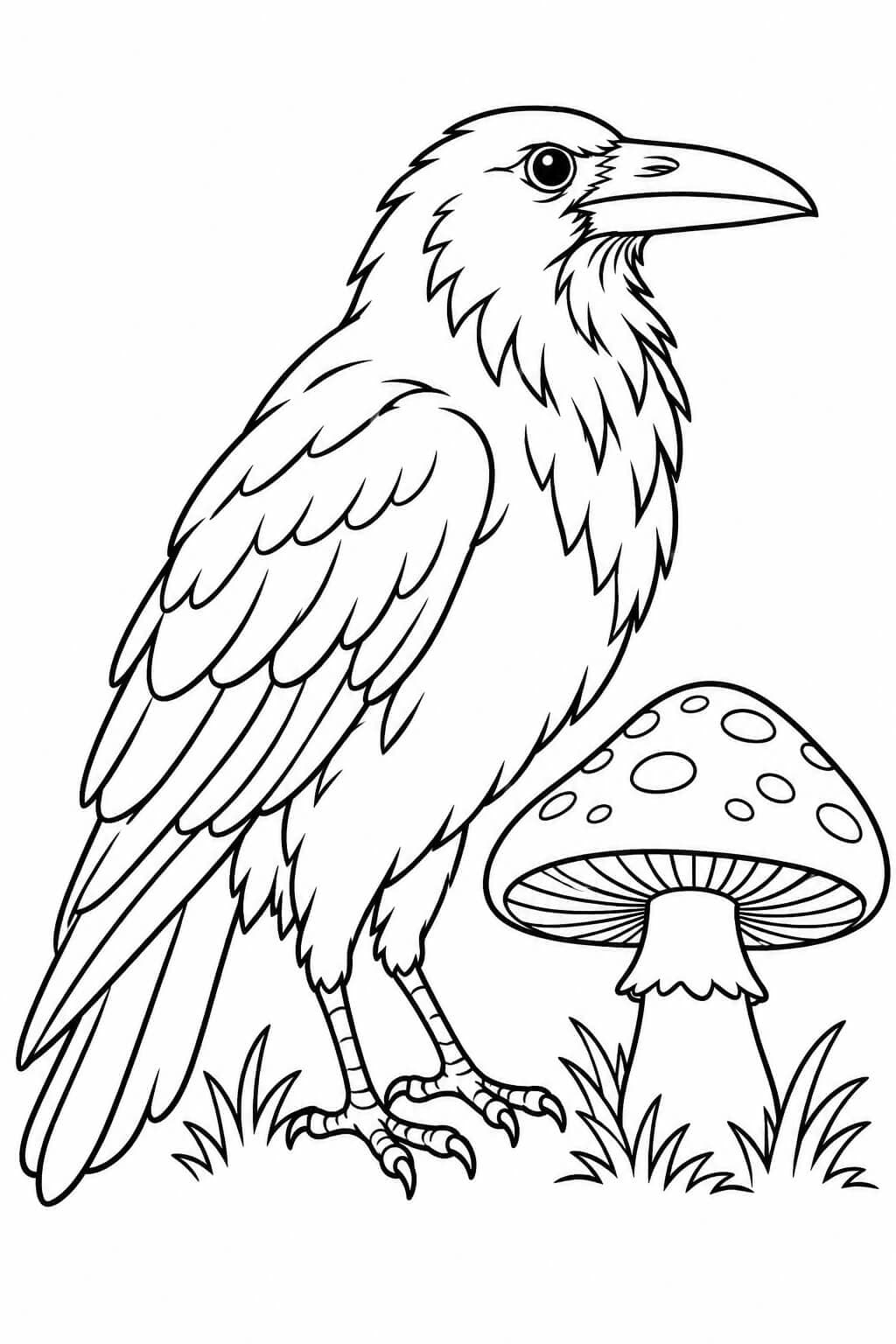 Rabe mit Pilz Ausmalbild