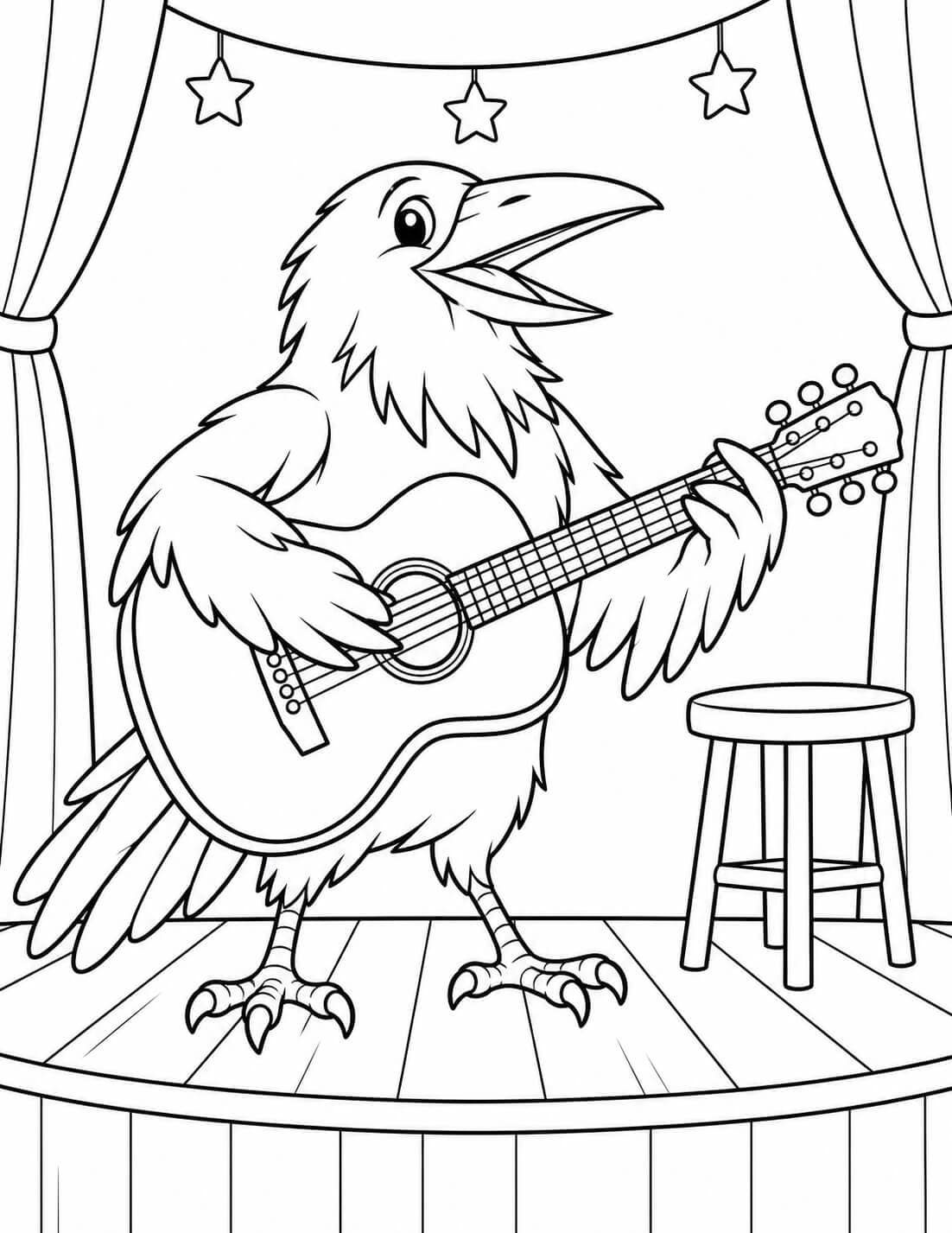 Rabe spielt Gitarre Ausmalbild
