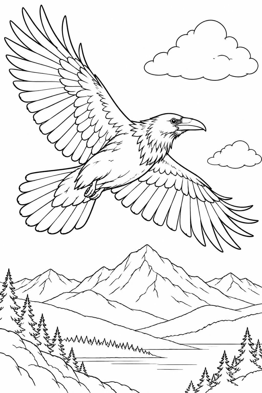 Rabe über den Bergen Ausmalbild
