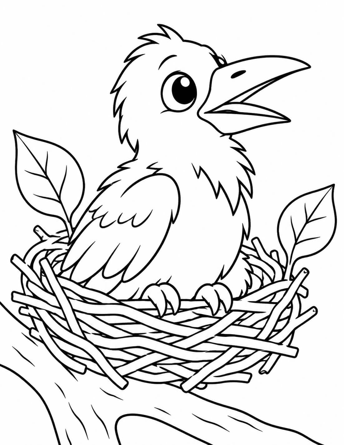 Rabenbaby im Nest Ausmalbild