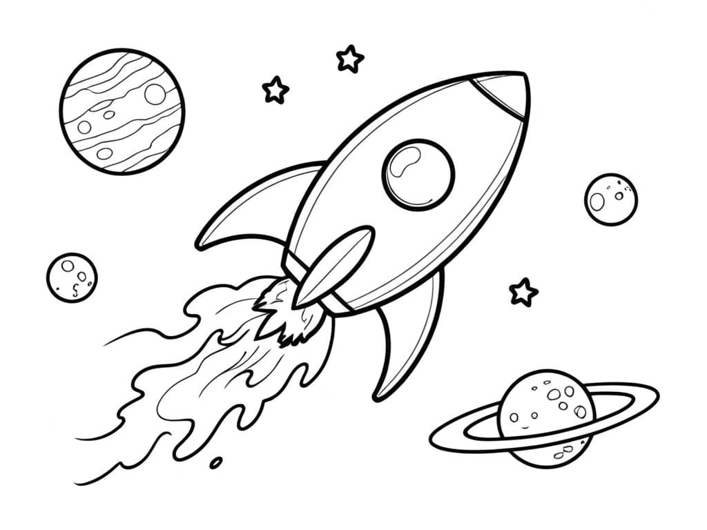 Rakete fliegt im Weltraum Ausmalbild