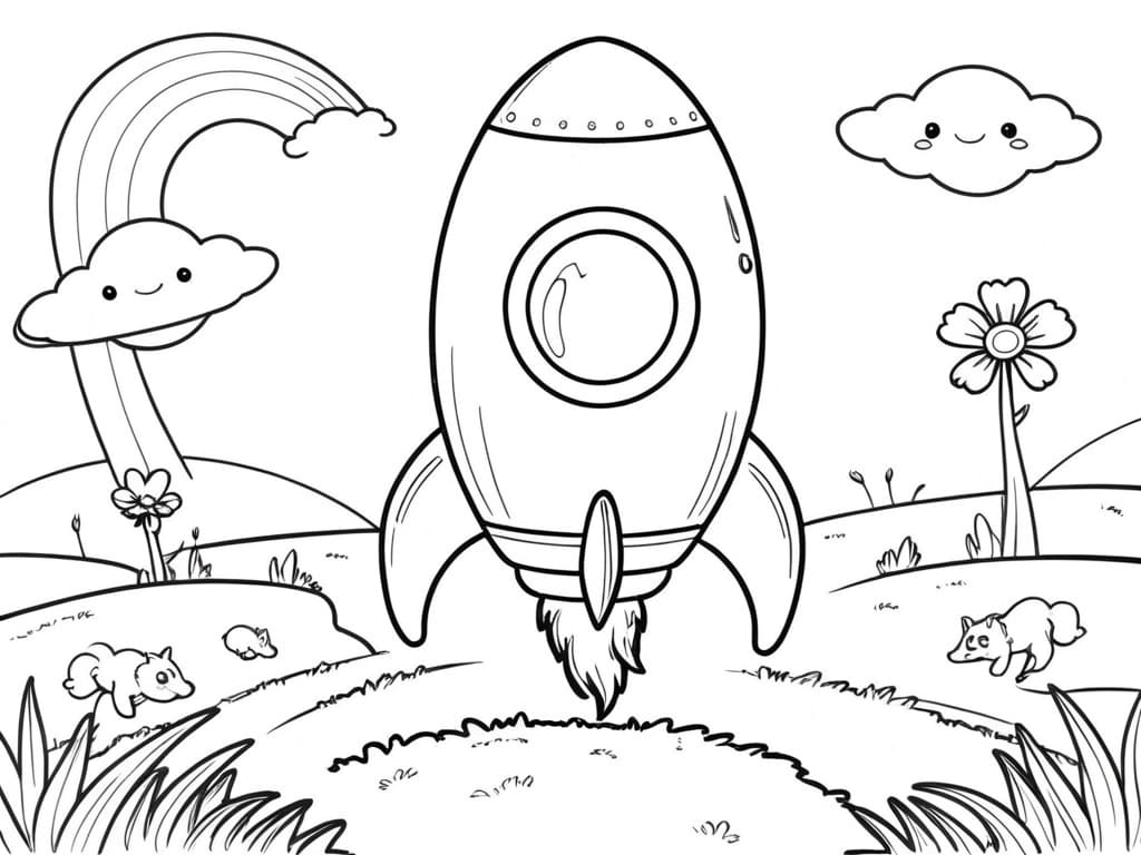 Rakete im Garten Ausmalbild