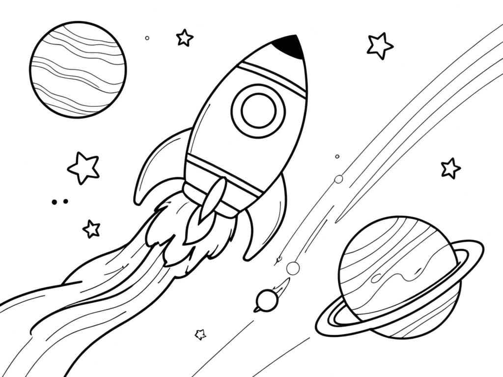 Rakete im Weltall Ausmalbild
