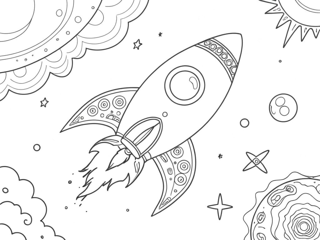 Rakete im Weltraum Ausmalbild