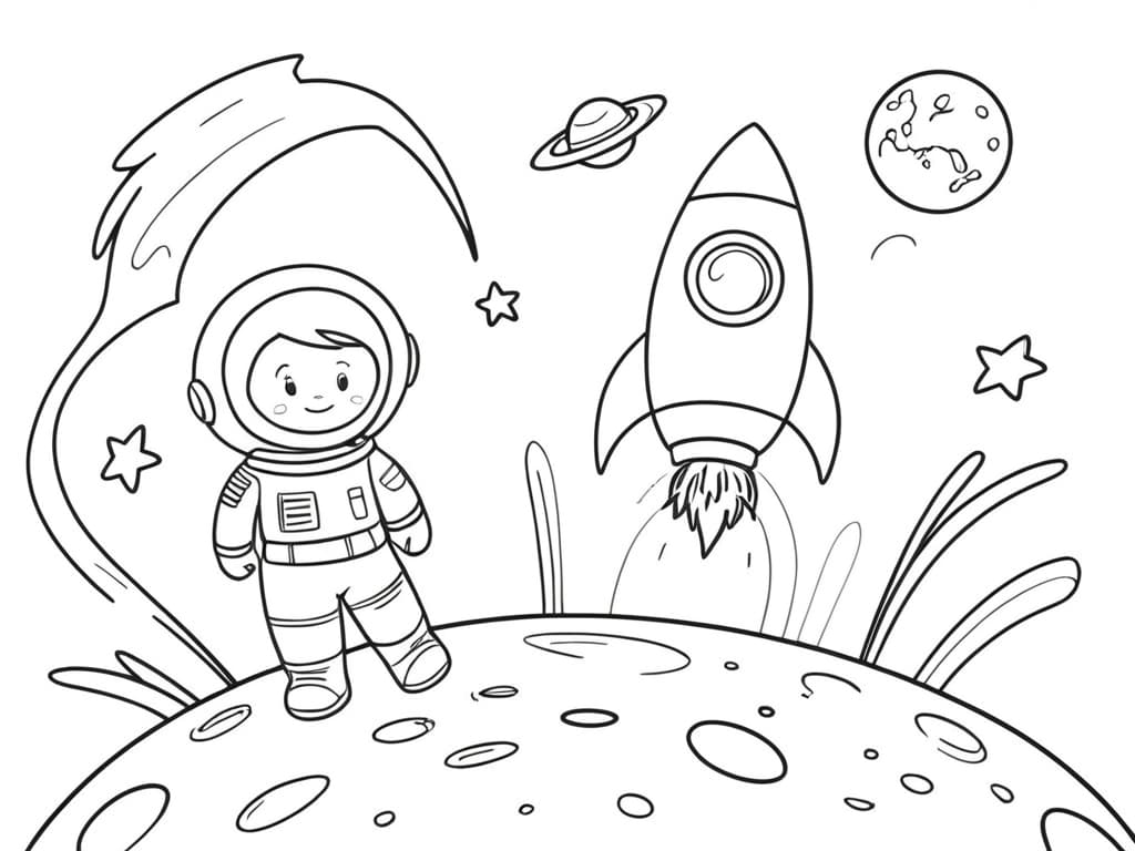 Rakete und Astronaut Ausmalbild