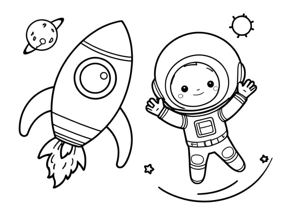 Rakete und Junge Astronaut Ausmalbild