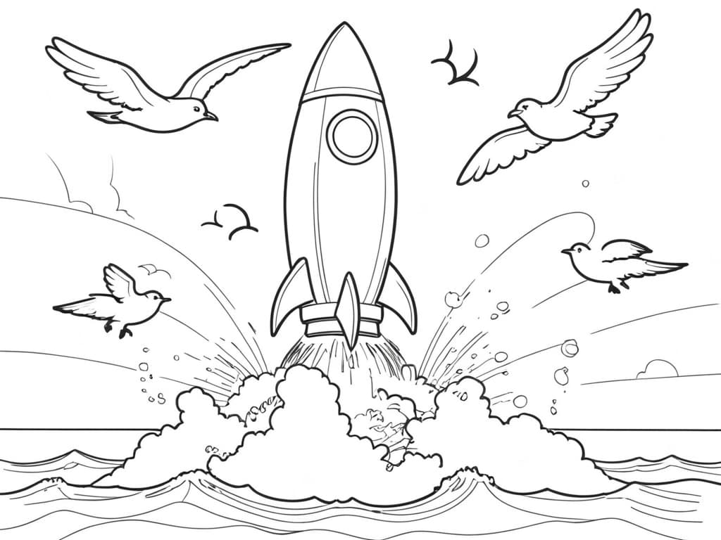 Rakete und Tiere Ausmalbild
