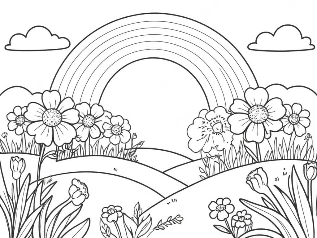 Regenbogen mit Blumenlandschaft