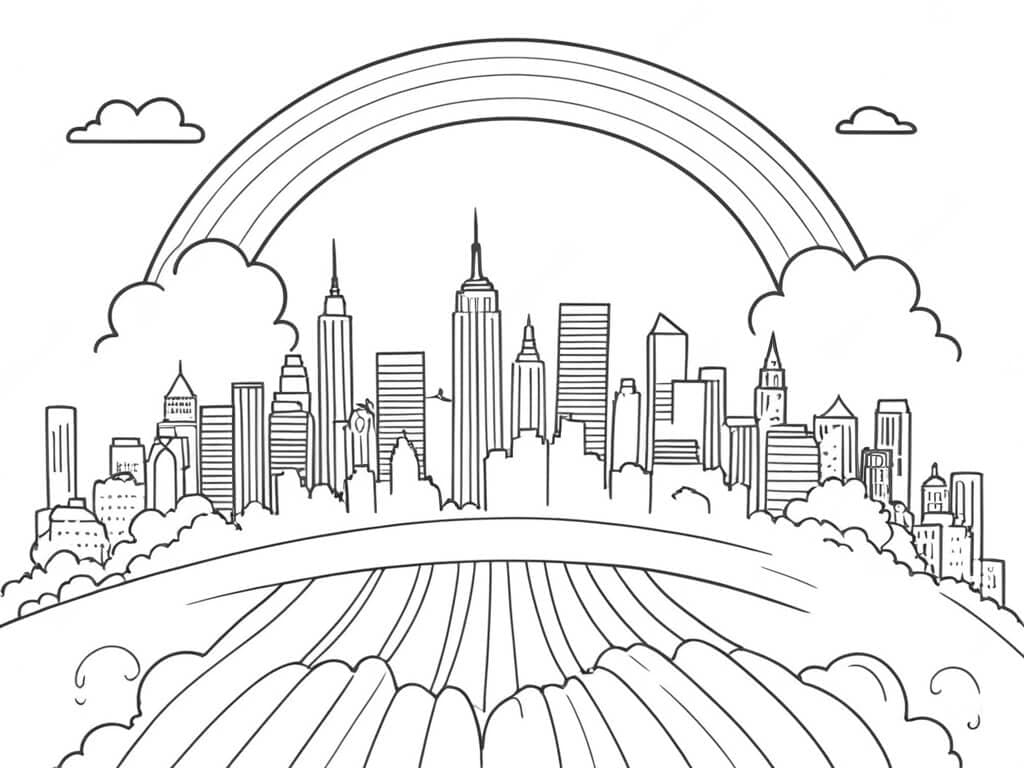 Regenbogen über der Stadt