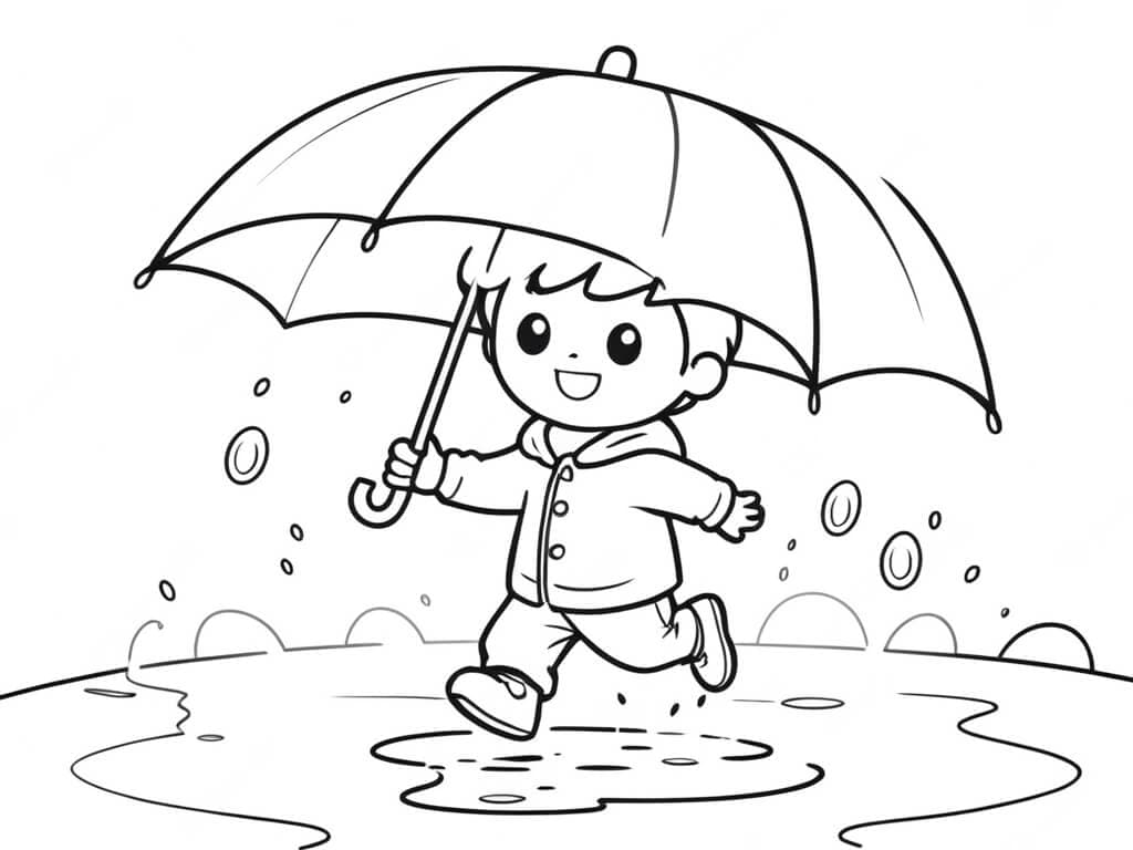 Regenschirm mit Kind Ausmalbild