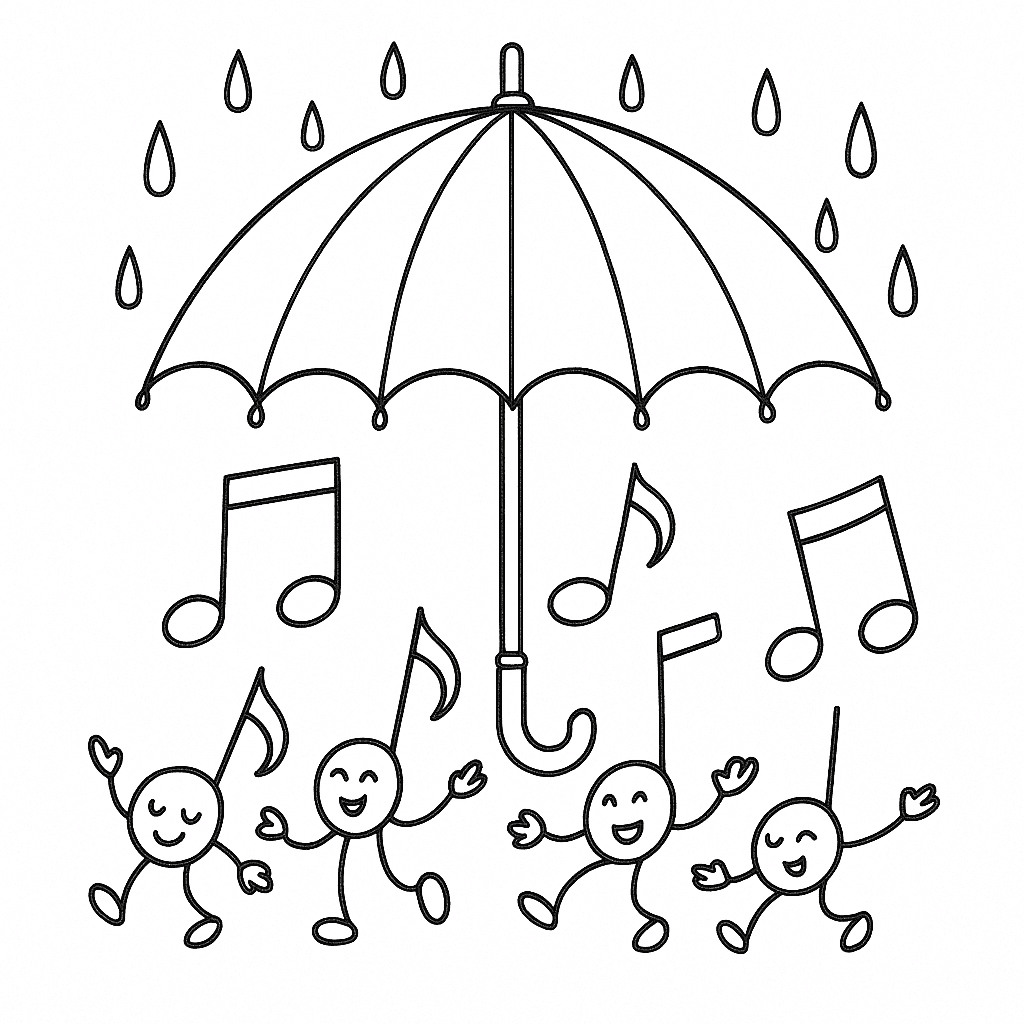 Regenschirm mit Musiknoten Ausmalbild