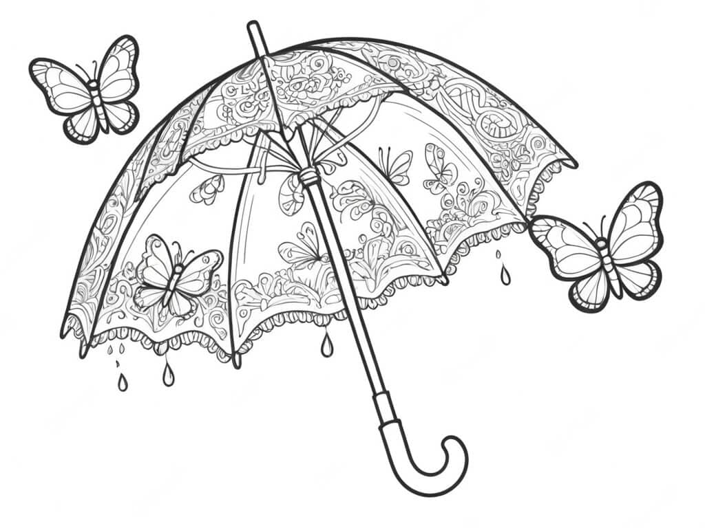 Regenschirm mit Schmetterlingen Ausmalbild