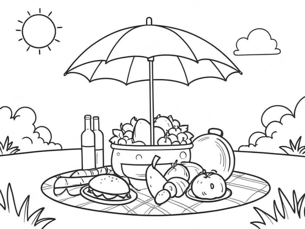 Regenschirm schützt Essen Ausmalbild