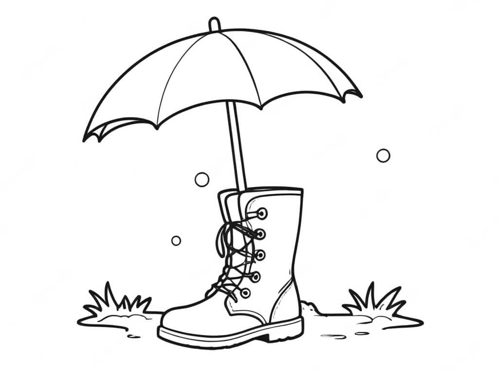 Regenschirm und Gummistiefel Ausmalbild