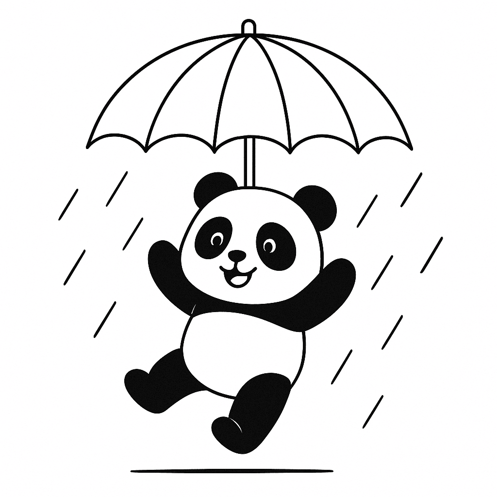 Regenschirm und Panda Ausmalbild