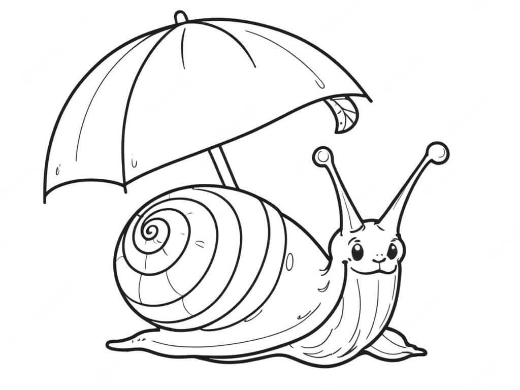 Regenschirm und Schnecke Ausmalbild