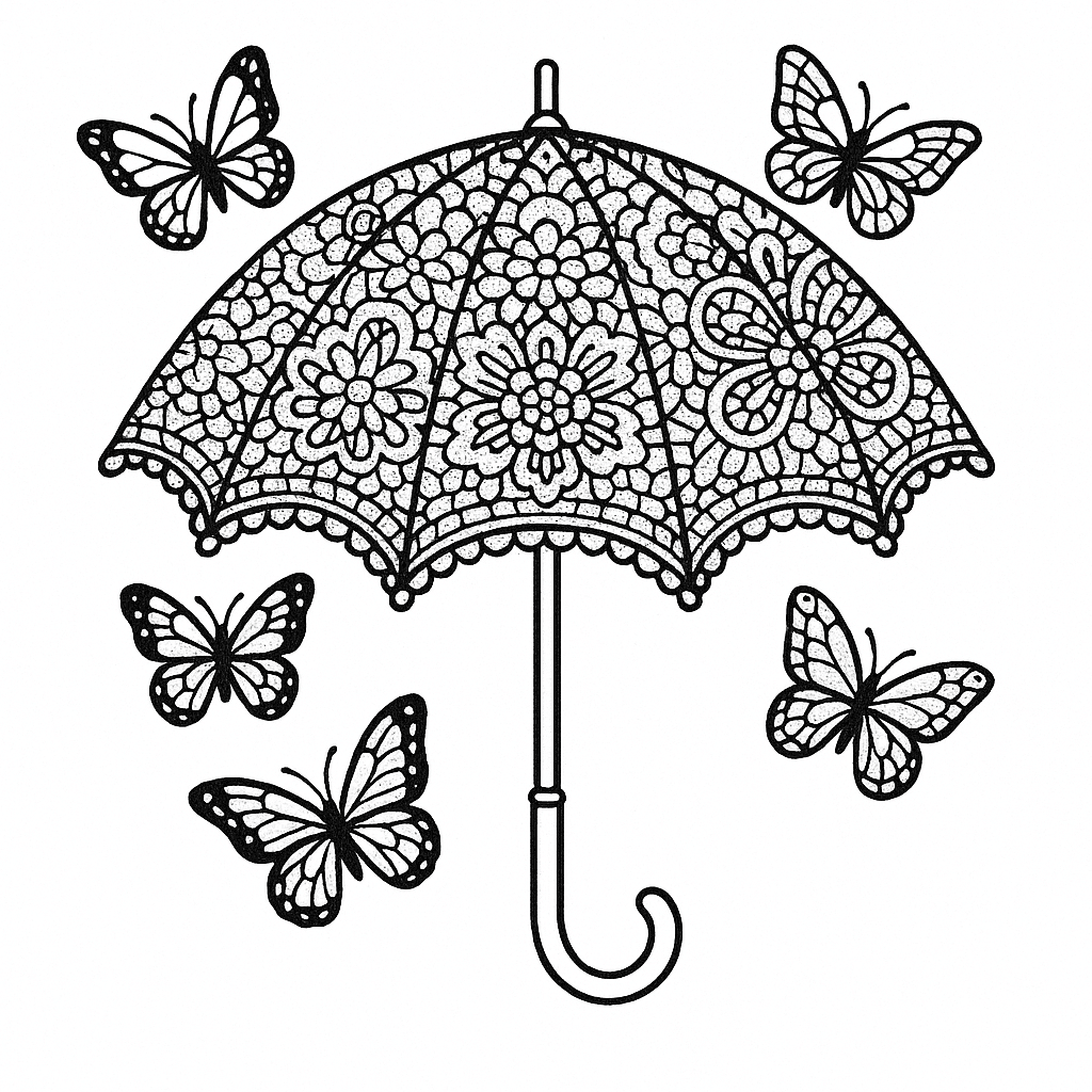 Regenschirm voller Schmetterlinge Ausmalbild