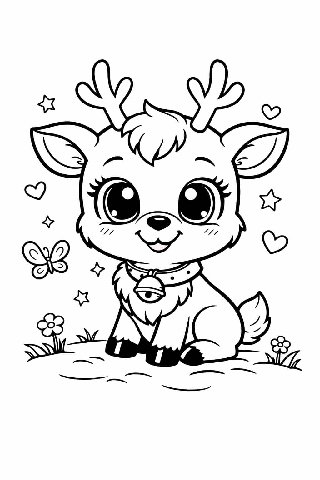 Niedliches Rentier mit großen Augen Ausmalbild