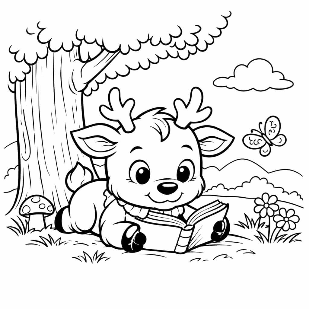 Rentier liest Buch Ausmalbild